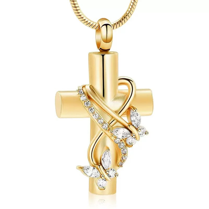 Latest Cross-shaped Memorial Urn Jewelry Zircon Pendant With Butterfly Decoration