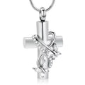 Latest Cross-shaped Memorial Urn Jewelry Zircon Pendant With Butterfly Decoration