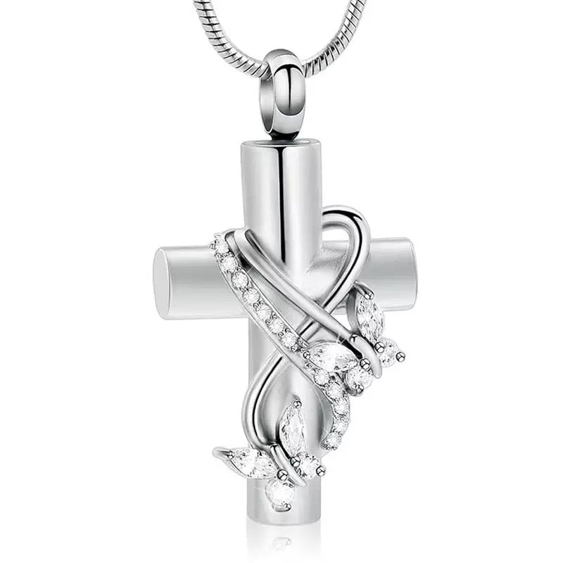 Latest Cross-shaped Memorial Urn Jewelry Zircon Pendant With Butterfly Decoration