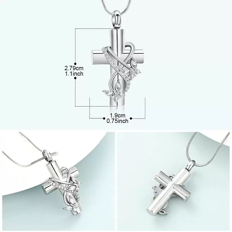 Latest Cross-shaped Memorial Urn Jewelry Zircon Pendant With Butterfly Decoration