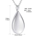 Teardrop Cremation Urn Pendant — dimensions